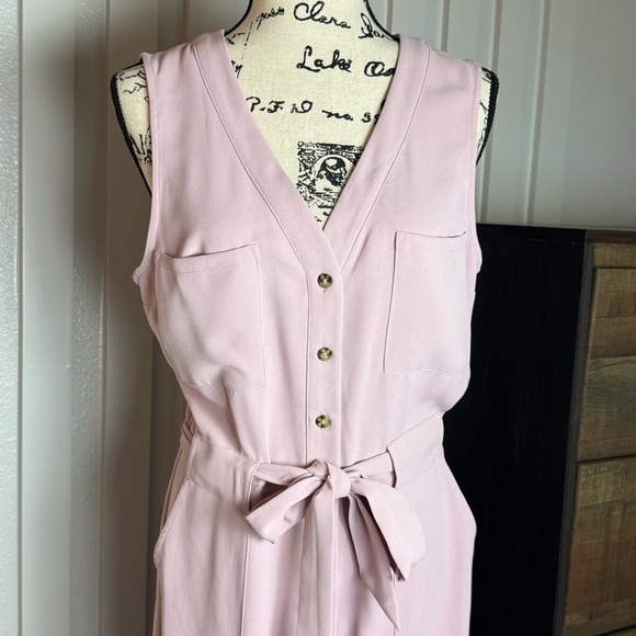 A New Day Smoked Pink Sleeveless Wide Leg Jumpsuit Tie Waist S - Picture 3 of 9
